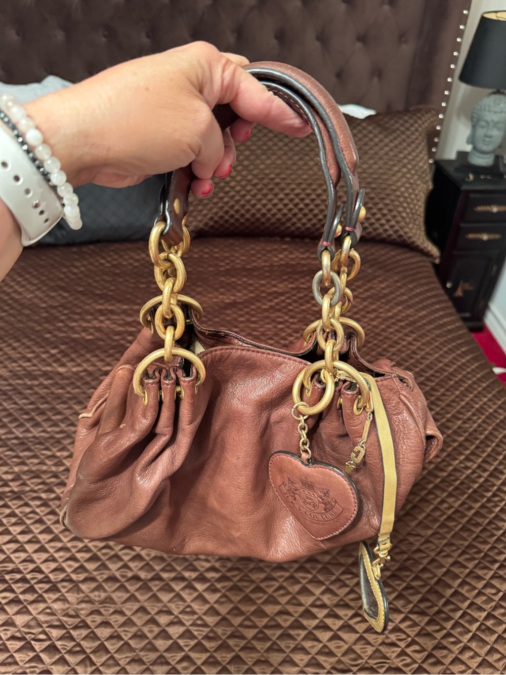 Vintage Juicy Coture Brown Leather Chain-Handle Women's Hobo Shoulder Bag